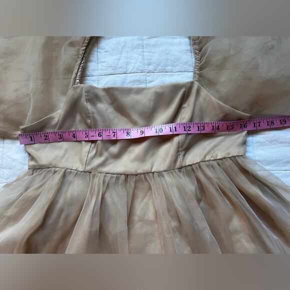 TCEC Tan / Champaign Chiffon Babydoll Mini Dress Ethereal Cottagecore Fairy -Med - Picture 6 of 10